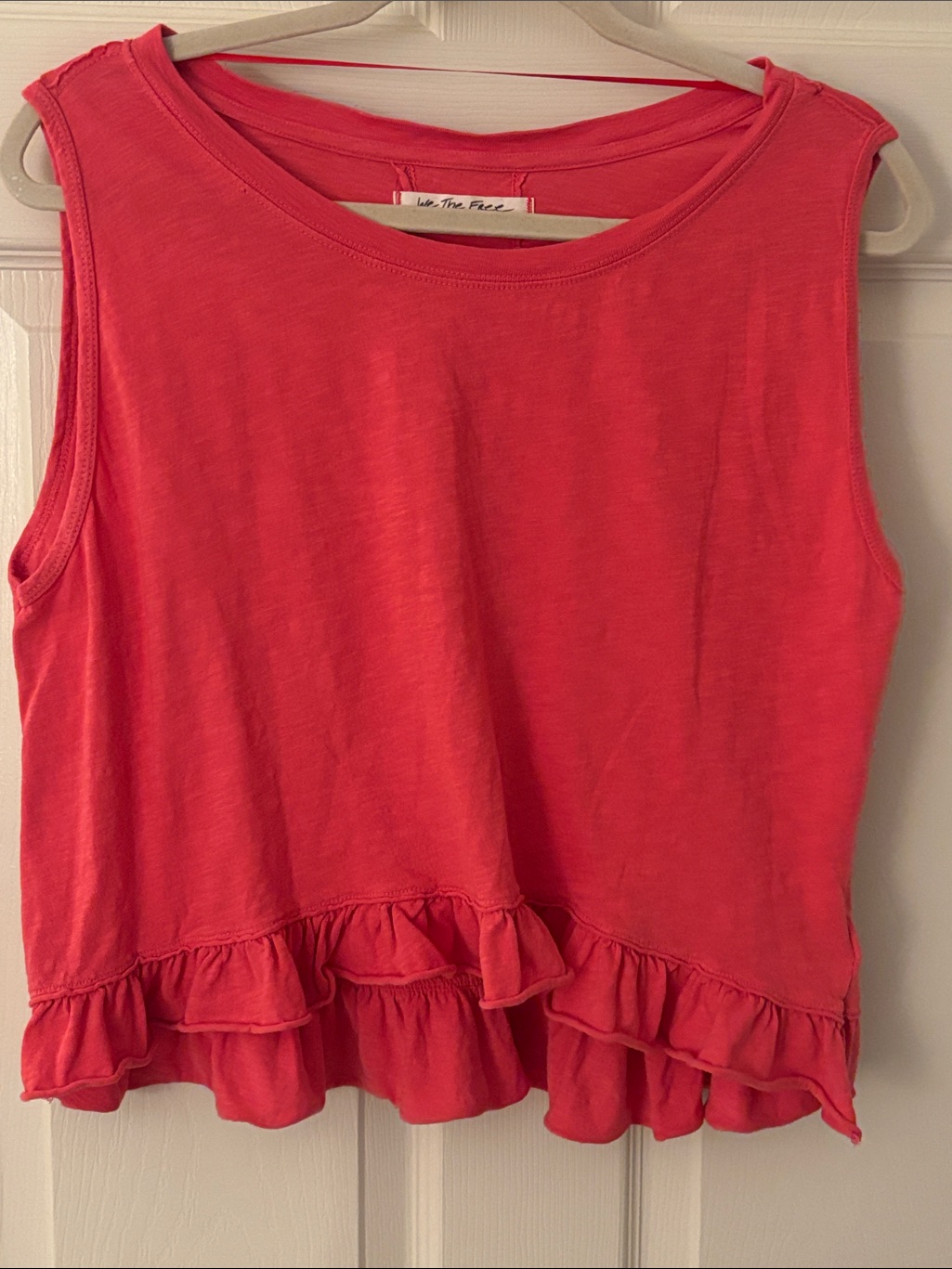 Free People Red Coral Ruffle-Hem Flowy Sleeveless Crop Tank
